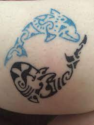 Mother Daughter Dolphin And Shark Tattoo I Have It On My Calf Tattoos Shark Tattoos Paw Print Tattoo