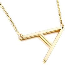 Momol Sideways Initial Necklace 18k Gold Plated Stainless Steel Large Big Letters Pen Monogram Initial Necklace Sideways Initial Necklace Initial Necklace Gold