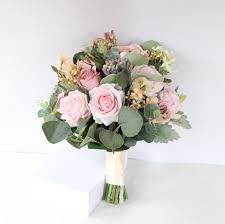 Blush Mauve Pink Artificial Bridal Bouquet Rustic Rose Wedding Bouquet Faux Flower Dusky Pink Bridesmaid Bouquet Spring Summer Bouquet Bridesmaids Bouquets Pink Bridal Flower Headpiece Artificial Bridal Bouquets