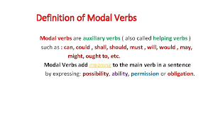 An auxiliary verb, also called a helping verb, helps other verbs show moods and tenses. Modals Definition
