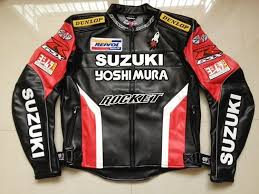 Three Tone Black Red White Contrast Suzuki Yoshimura Rgsx Joe Rocket Repsol Dunlop Motorb Motorbike Clothing Motorcycle Racing Jacket Cafe Racer Leather Jacket