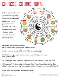 Chinese Zodiac Math Worksheet Education Com