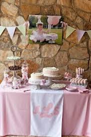 Love The Table Decoration And The Big Picture With The Banner First Birthday Parties Pink Birthday Party First Birthdays