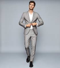 Grand Grey Fluro Wool Checked Two Piece Suit Reiss