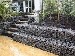 Stepped Gabion Wall 18 Tall X 18 Thick And Railway Sleeper Steps Http Www Gabion1 Com Landscaping Retaining Walls Gabion Retaining Wall Gabion Wall