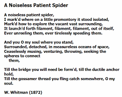 A Noiseless Patient Spider By Walt Whitman Humans Like Spiders Throwing Their Webs Out To Make A Home And Trap For Prey O My Soul Reading Quotes Walt Whitman