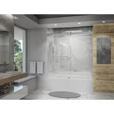 Holcam Luna 58 In 60 In W X 60 1 2 In H Frameless Bypassing Sliding Tub Door In Brushed Nickel Lbte Bnk Clr 6060 Hs In 2020 Bathtub Doors Tub Doors Shower Doors
