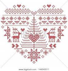 Norweigen cross stitch style patterns. Heart Shape Scandinavian Printed Textile Style And Inspired By Norwegian Christmas And Festive W Scandinavian Cross Stitch Cross Stitch Tree Cross Stitch Heart