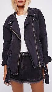 Free People Oversized Denim Moto Jacket Corset Lace Up Pink Black Ob672931 Ebay Unique Womens Jackets Denim Biker Jacket Ladies Tops Fashion
