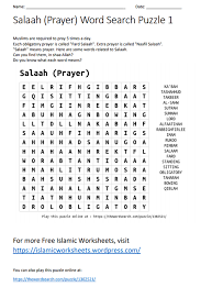 Etc.), the worksheets can be used as a review aid. Salaah Word Search Puzzle 1 Islamic Worksheets For Children