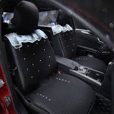Black Mesh Car Seat Cover W Rhinestone Bling Crystals And Lace Five Pieces Set Leather Car Seat Covers Car Seats Leather Car Seats