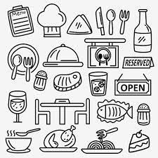 Set Of Restaurant Doodle Vector Illustration With Black And White Hand Drawn Style Doodle Clipart Restaurant Food Png And Vector With Transparent Background How To Draw Hands Black And White