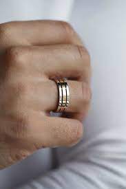 Two Tone Wedding Bands Made Of Solid 14k Gold Modern Wedding Etsy Mens Gold Wedding Band Modern Mens Wedding Bands Mens Wedding Bands