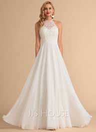 Perfekte schuhe für jeden anlass. A Linie High Neck Bodenlang Chiffon Brautkleid 002215656 Jj S House