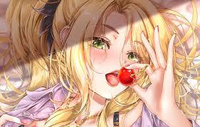 Epic blonde hairstyles for green eyes. Wallpaper Language Look Face Blonde Blush Cherry Flirting Green Eyes Bangs In The Hand Curly Hair The Chain Around His Neck Images For Desktop Section Art Download