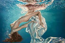 Serenity (woman underwater) - erotic , sexy . nu, nude. woman, female by  Elena Dmitrenko (2021) : Painting Oil, Cotton on Canvas - SINGULART
