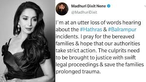 Madhuri Dixit demands strict action against Hathras and Balrampur gang-rape  culprits, says its time to turn words into action