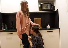 When sinn leaves the table to fix a snafu upstairs in the office georgia joins karla in the kitchen she pulls the housewife away from the dishes and grabs her crotch. Kitchen Shemale Porn