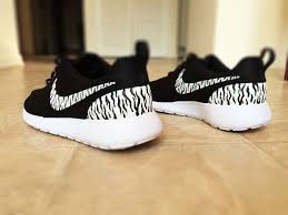 Black And White Animal Print Shoes Womens Custom Nike Roshe Zebra Print Design Cheetah Design Black And White Hand Painted Womens Sizes Custom Nikes Black Nike Roshe Nike Roshe