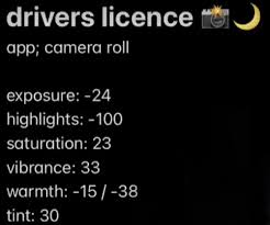 Drivers license is the first single and third track on olivia rodrigo's debut album sour. Driver S License Filter In 2021 Photo Editing Vsco Photo Editing Lightroom Photo Editing Techniques