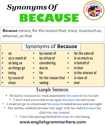 Synonyms Of Because Because Synonyms Words List Meaning And Example Sentences Because Means For The Reason That Si Interesting English Words Word List Words