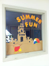Do window decorations for your home. My Summer Themed Window Summer Window Display Spring Classroom Decorations Window Painting