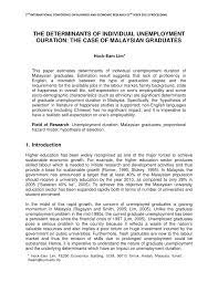 The number of unemployed female graduates is also much higher in comparison male graduates (the star, 2005). Pdf The Determinants Of Individual Unemployment Duration The Case Of Malaysian Graduates