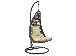 Hangstoel Kikazaru Van Gevlochten Hars Met Kussen Fauteuil Suspendu Coussin Beige Fauteuil