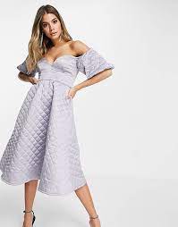 Asos vestiti uomo, asos vestiti cerimonia, asos vestiti lunghi, asos vestiti. Asos Design Premium Vestito Midi Da Cerimonia In Raso Trapuntato Con Spalle Scoperte Argento Grigio Asos