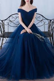 Black And Blue Prom Dress Off Shoulder Dark Blue Tulle Organza A Line Long Prom Dresses Evening Dress For Graduation Prom Dresses Long Tulle Prom Dress Dark Blue Prom Dresses