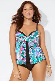 Faux Flyaway Underwire Tankini Set Multi Watercolor Black In 2021 Women Swimsuits Tankini Underwire Tankini