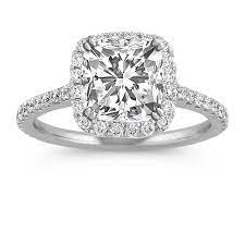 Cushion cut halo engagement rings. Halo Diamond Engagement Ring For 2 00 Carat Cushion Cut Shane Co