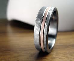 Custom Made Titanium And Rose Gold Hammered And Brushed Wedding Band Wedding Rings Rose Gold Titanium Wedding Rings Custom Wedding Rings