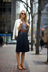 Black And White Pleated Skirt Outfit Design Darling How To Dress For A Job Interview Fashion Horizontal Stripe Dress Shirt Leather Pleated Skirt