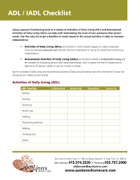 Activities Of Daily Living Checklist Eldercare Homecare Activities Of Daily Living Living Skills Pediatric Occupational Therapy