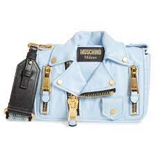 Women S Moschino Biker Jacket Leather Shoulder Bag 6 390 Ron Liked On Polyvore Featuring Leather Shoulder Handbags Leather Shoulder Bag Blue Leather Purse