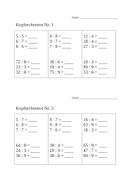18 Kopfrechentests Klasse 2 Unterrichtsmaterial Im Fach Mathematik In 2020 Kopfrechnen Erste Klasse Zehner Und Einer