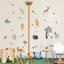 Us 2 75 20 Off Cartoon Jungle Wild Zoo Animals Growth Chart Wall Stickers For Kids Rooms Monkey Safari Lion Height Measure Wall Decal Mural Art In