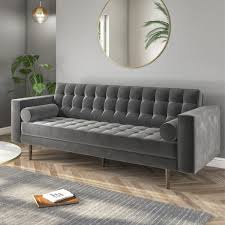 3 cushions & 2 bolster cushions cushions. 3 Seater Sofa In Grey Velvet With Buttoned Back Bolster Cushions Elba Furniture123
