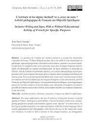 En poursuivant votre navigation, vous acceptez l'utilisation, de la part de rt france et de tiers, de cookies et autres traceurs à des fins. Pdf L Ecriture Et Les Signes Inclusif Ve S Avec Ou Sans Activite Pedagogique De Francais Sur Objectifs Specifiques