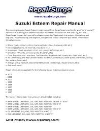 In india, it was manufactured by maruti suzuki and sold as the maruti baleno. Suzuki Esteem Repair Manual 1995 2002