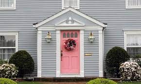 Home Exterior In Gray And Pink Gray House Exterior House Exterior Beach House Exterior