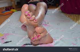 Beautiful Feet Pink Nails Massage Oil Stock Photo 1946532625 | Shutterstock