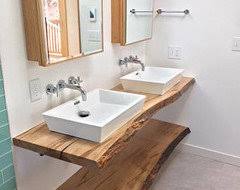 Wooden bathroom sink stands out magnificently in the bathroom and can easily transform a sleek and cold bathroom into a modern natural interior. Natural Wood Shelf For Bathroom Sink Anyone Make One Houzz Uk