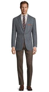 Steel Blue Plaid with Red Overcheck Wool & Cashmere Blazer