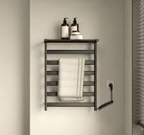 Black Wall-Mount Electric Towel Warmer Heated Towel Rack with Top Shelf  Stainless Steel