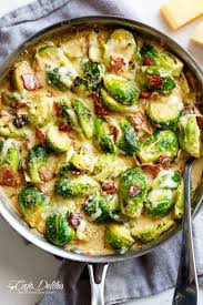This recipe can be prepared up to 48 hours in advance and roasted just before serving. Creamy Garlic Parmesan Brussels Sprouts With Bacon Cafe Delites