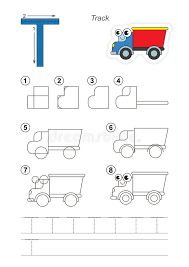 With kid educational game to learn handwriting with easy game level for preschool. Drawing Tutorial Game For Letter T The Track Stock Vector Illustration Of Machine Truck 75236640