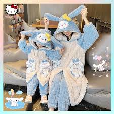 Anime Sanrioed Hellokitty Cinnamoroll Kuromi Parent-Child Plush Pajamas  Autumn Winter Kawaii Girl Kids Bathrobe Home Nightgown - AliExpress