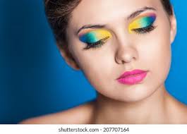 Beautiful Woman Yellow Blue Makeup Eyes Stock Photo 207707077